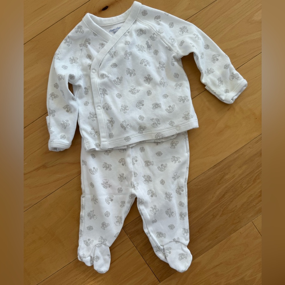 Polo Ralph Lauren baby boy bear print top and footed pant set